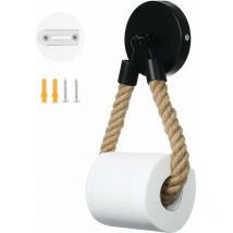 Porte Papier Toilette sans Perçage, Vintage Porte Rouleau Papier Toilette, Noir Mat Support Papier Toilette pour Salle de Bain et wc