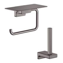 Porte-papier wc avec tablette noir chromé brossé Hansgrohe AddStoris + Réserve porte-papier noir chromé brossé