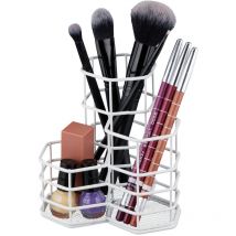 Relaxdays - Porte-pinceaux pour maquillage, organiseur cosmétique, porte-brosse 3 pièces, métal, blanc
