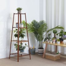 Porte Plante en Bambou - Etagère à Fleurs Echelle Intérieur pour Sallon Chambre Bureau - l 38x38x117cm