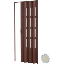 Porte accordéons pliante intérieur en kit avec verre en PVC mod. Sonia Ivoire 1140 82x210 cm