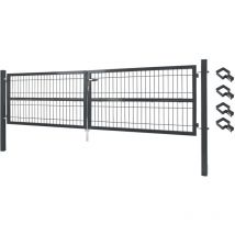 Porte Portail Jardin 300 cm Cadenas Serrures Clés Galvanisé Acier à double aile Vert Anthracite sélection V2aox