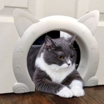Sinbinta - Porte pour Chat, Conception sans barrière intérieure en Forme de tête de Chat en Plastique Porte de Passage pour Chat avec Motif en arête