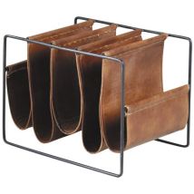 Porte-revues en métal et cuir de chèvre