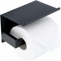Perle Rare - Ahlsen Porte-papier toilette avec étagère - En acier inoxydable - Sans perçage - Autocollant ou montage mural - Noir mat
