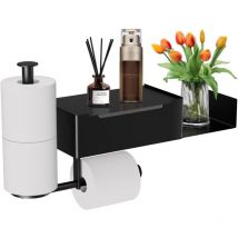 Gotrays - Porte Rouleau Papier Toilette Auto-adhésif Support Papier Toilette sur Pied avec Boît à Lingettes Humides,pour Salle de Bain Noir