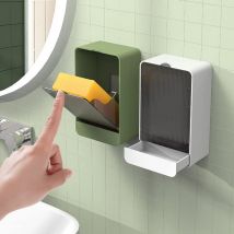 Porte-Savon avec Couvercle,Boite Savon Support Mural,Porte Savon sans Perçage,Bac De Vidange Amovible pour Lavabo,Douche,Salle de Bain,Cuisine Blanc