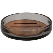 Andrea House - Porte-brosses à dents en verre gris et acacia ø 11,5 x 3 cm - Bois - Gris