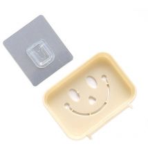 Porte-savon en plastique, support adhésif pour salle de bain, organisateur de savon mural (Beige)