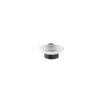 Porte savon mural Bosio Black, Porte Savon rond à fixer au mur, Acier inox - verre satiné, 11x5,5x13 cm, noir mat