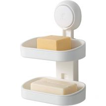 Porte Savon à Ventouse Double Couche sans Perage & Réutilisable Charge 5KG 1 Seconde Installation Support Savon pour Carrelage Paroi de la Douche