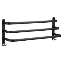 Porte-serviette porte-serviettes mural en aluminium à 3 niveaux avec crochets porte-serviettes noir étanche pour salle de bain cuisine salle de bain
