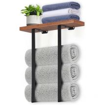 Porte-serviette- Porte-serviettes mural en métal avec support en bois, noir