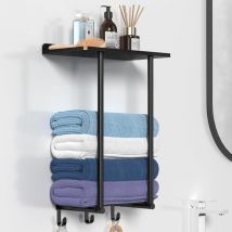 Porte Serviette Salle de Bain, Rangement Serviette Salle de Bain, Porte Serviette Murale Noir, Porte-Serviettes de Salle de Bain Mural à 2 Pôles avec