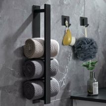 Porte serviette sans perçage, porte serviette noir, porte serviette salle de bain, porte serviette invité, porte serviette mural inox mat, porte