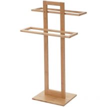 Porte-serviettes 2 portants salle de bain en bambou 80x42x27 cm 040008181