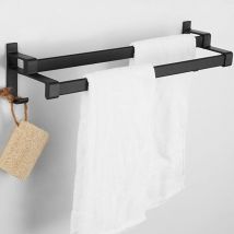 Porte-Serviettes Adhésif, Porte-Serviettes Noir Mat, Porte-Serviettes Avec Deux Porte-Serviettes et Crochet, Porte-Serviettes en Alliage d'Aluminium