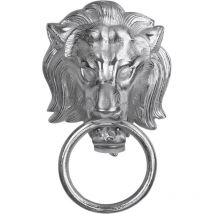 Porte-Serviettes Tête de Lion, 10 x 31 cm, Argent, en Aluminium Nickelé, Heurtoir de Porte, Accessoire Salle de Bain wc, Décoration Maison, Anneau