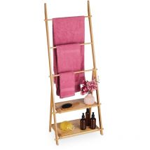 Porte-serviettes en bambou, 3 barres, 2 étagères, HxLxP: 134x53x31,5 cm, pliable, sèche-serviettes, nature - Relaxdays