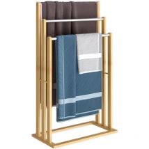 Porte-serviettes en bambou sur pied avec 3 barres Support pour serviettes Étagère de salle de bain 1x