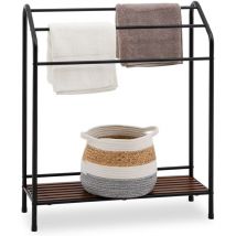 Porte-serviettes leandro, en métal laqué noir et tablette en pin