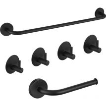 Porte-Serviettes Mural de 60CM avec Porte Papier Toilette et 4pcs Crochets Adhésifs, Set d'accessoires de Salle de bain, Noir
