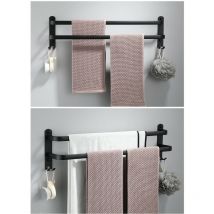 Gabrielle - Porte-Serviettes Mural en Aluminium - 2 Étages - Avec Crochets - 40 cm - Étanche - Noir - Pour Salle de Bain, Cuisine, Salle de Bain