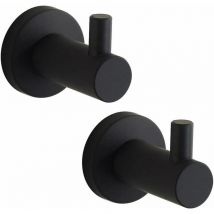 Porte-serviettes noir mat, 2 crochets muraux de salle de bain, porte-serviettes rond en acier inoxydable pour cuisine et salle de bain