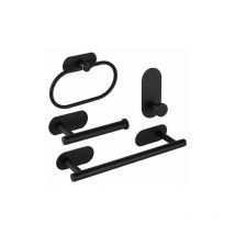Porte-serviettes, Porte-serviette et patère de salle de bain, sans perforateur, Porte-serviettes 4 pcs, Acier inoxydable, Noir Kinsi