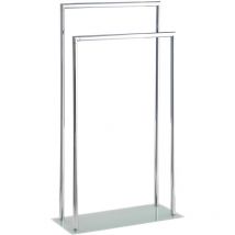 Porte serviettes salle de bain sur pied Style, 2 barres porte serviette, Acier inox et base en verre trempé mat, 46x82x20 cm, brillant - Wenko