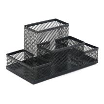Porte-stylo organisateur de bureau en métal multifonctionnel avec boîte de rangement de papeterie à tiroir coulissant en maille pour bureau à