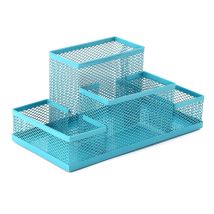 Porte-stylo organisateur de bureau en métal multifonctionnel avec boîte de rangement de papeterie à tiroir coulissant en maille pour bureau à
