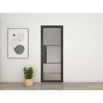 Porte verrière intérieure 93 x 231 cm, bloc porte Loft, verre transparent, style atelier 2 rayures, version droite avec serrure