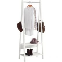 Sobuy - Porte-Vêtement en Bois Penderie à Vêtement Porte-Manteau avec Deux Étagères –Blanc FRG59-W