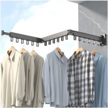 Ikodm - Porte-vêtements Étendoir à Linge Mural rétractable avec Crochets, Rotatif à 360 °, tri-Pliable pour Balcon, buanderie, Salle de Bain (Noir)