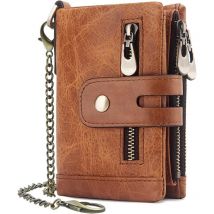 Fei Yu - Portefeuille pour homme en cuir véritable avec blocage rfid et poche à monnaie zippée
