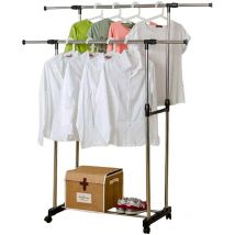 Mediawave Store - Portemanteau à double barre 157932 en acier avec roues réglables