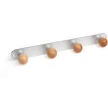 Niubó - Portemanteau mural fonctionnel adhésif et à visser avec finition hêtre transparent. Dimensions: 350x51x40 mm - talla