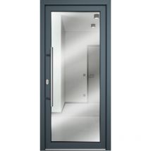 Portes d'entrée, modèle 60, porte en verre feuilleté, blanc/titane largeur: 98cm, hauteur: 200cm, sens d'ouverture: tirant gauche