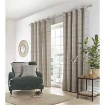 Homespace Direct - Portfolio Home Country Check Eyelet Curtains Natural 66x72 Lined - Natural