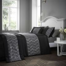 Portfolio Home - Rouen Embellished Sequens Geometric Black Super King Soft Easy Care Bed Linen Bedding Duvet Cover Quilt Set With Pillow Cases