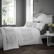Portfolio Home - Rouen Embellished Sequens Geometric White King Soft Easy Care Bed Linen Bedding Duvet Cover Quilt Set With Pillow Cases