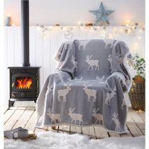 Portfolio Home - Portfolio Living Moose Throw Grey Fleece Blanket Reversible Sherpa 130x170cm