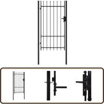 Portillon simple porte avec dessus à pointe Acier 1x1,75 m Noir - Portail De Jardin - Portillon - Clôture - Barriere De Jardin - Porte De Jardin