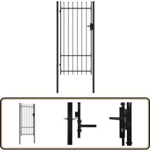 Portillon simple porte avec dessus à pointe Acier 1x2 m Noir - Portail De Jardin - Portillon - Clôture - Barriere De Jardin - Portail En Acier