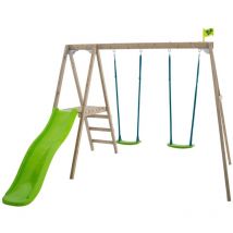 Tp Toys - Station thymélée 2 balançoires - toboggan - kit d'ancrage - bois fsc h200 cm
