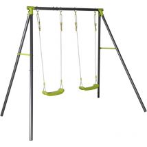 Sweeek - Portique balançoire double en métal bise. 2 places. noir et vert. acier. l 217 x p 153 x h 195 cm