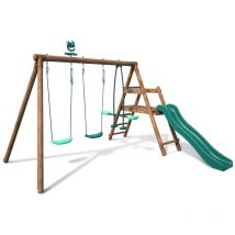 Balançoire en bois traité 3 agrès et toboggan Figue