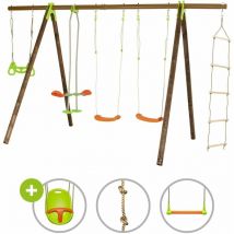 Trigano - Portique bois poutre métal 2,30 m Techwood Premium bayano - 6 enfants