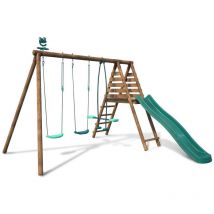 Soulet - Balançoire en bois traité 3 agrès et toboggan Violette